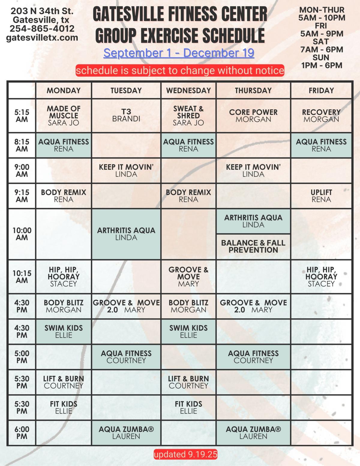 Fall 2025 Schedule