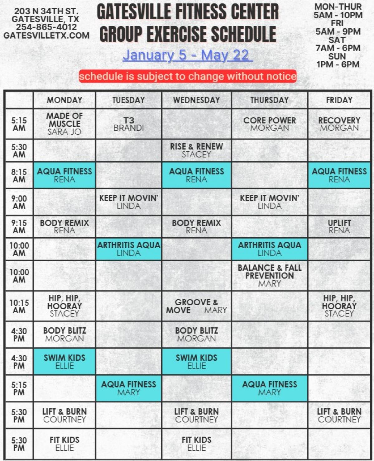 Jan-May Group Ex Schedule